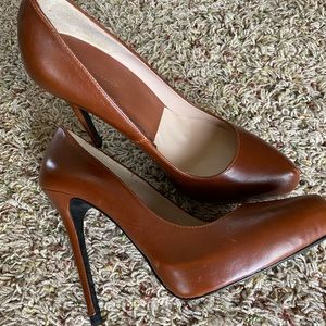 Zara Woman Brown Leather Platform Heels Size 39